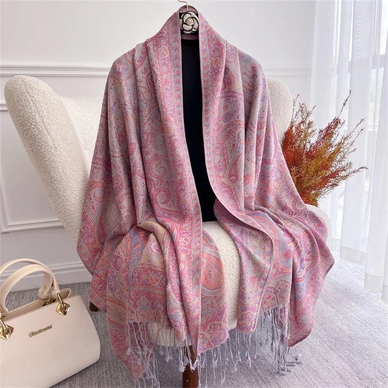 Scarf Cashmere Women Jacquard Pashmina Design Floral Female Thick Blanket Soft Bufanda Warm Shawl Poncho Stole