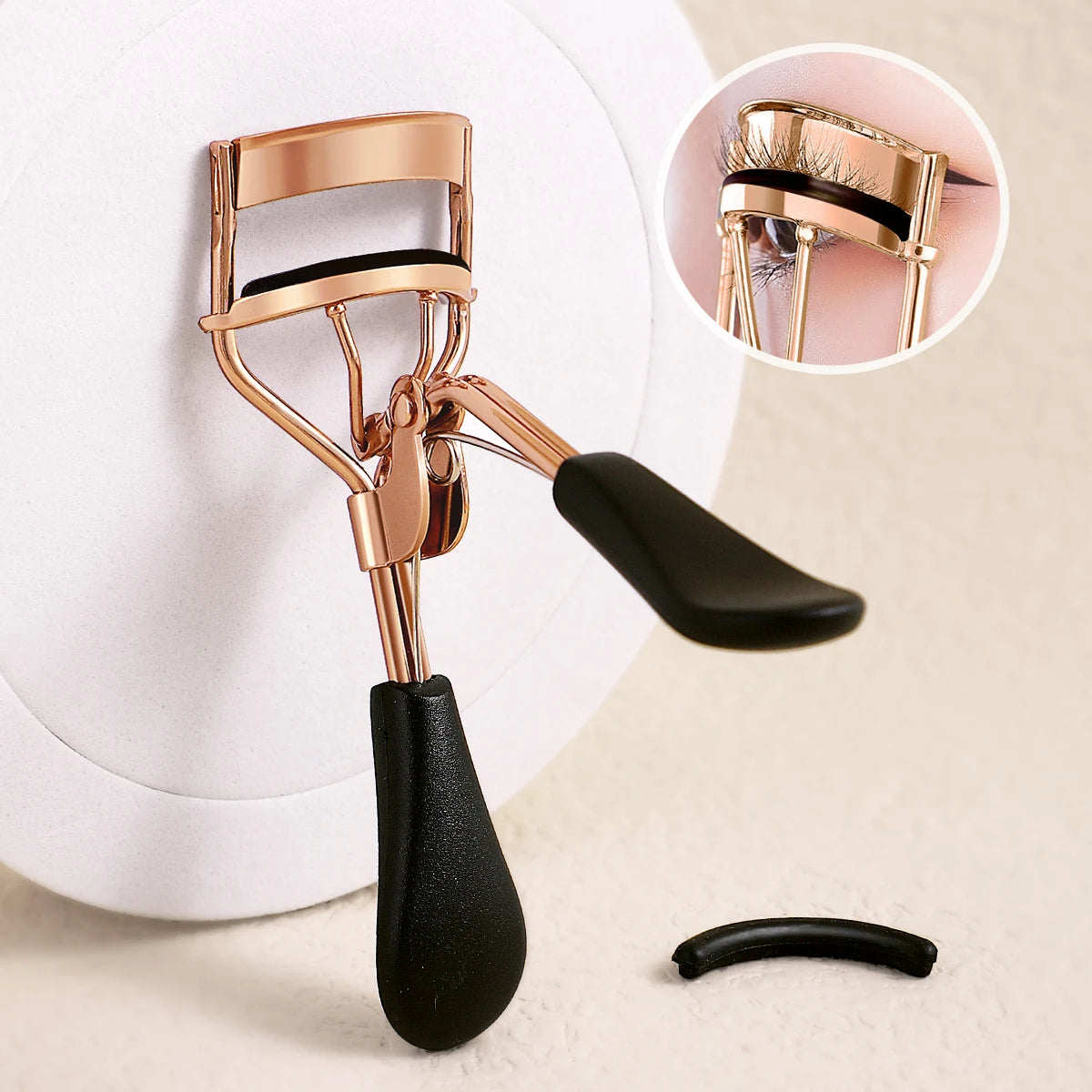 Portable Eyelash Curler with 15 Silicone Pads and Stainless Steel Eyelash Curler
