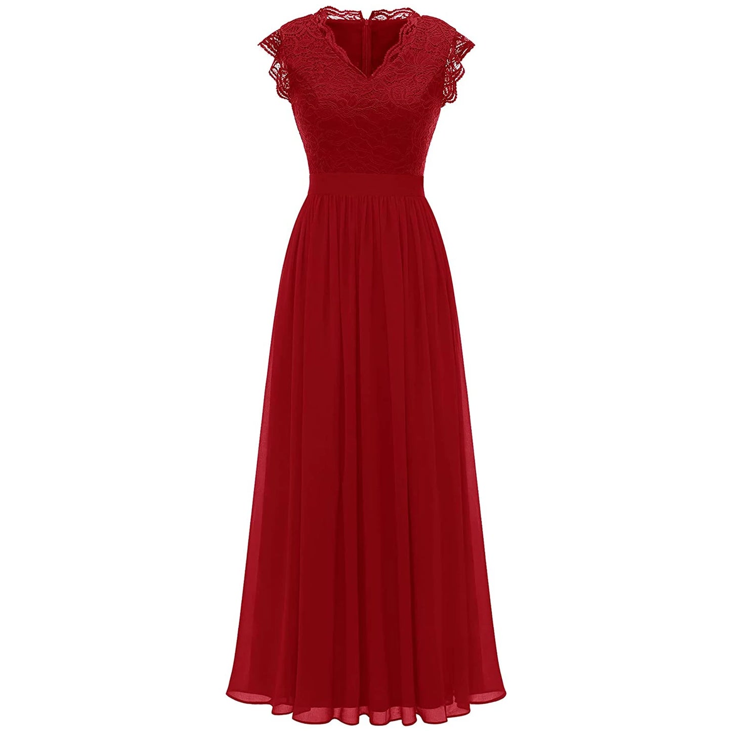 V Neck Sleeveless Lace Patchwork Chiffon Wedding Long Dress