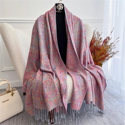 Scarf Cashmere Women Jacquard Pashmina Design Floral Female Thick Blanket Soft Bufanda Warm Shawl Poncho Stole