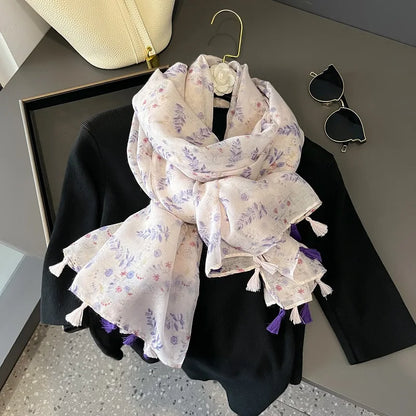Viscose Cotton Scarf Aztec Paisley Floral Shawl Wraps Lady Thin Scarves Fashion Tassel
