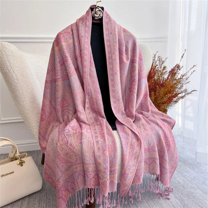 Scarf Cashmere Women Jacquard Pashmina Design Floral Female Thick Blanket Soft Bufanda Warm Shawl Poncho Stole