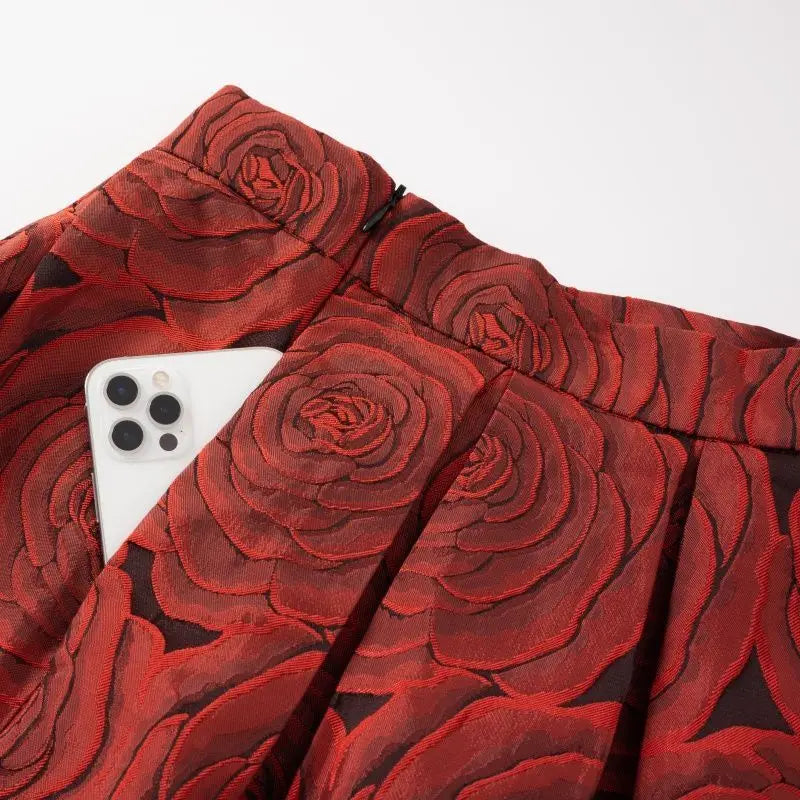 Wine Red Floral Vintage High Waist Ball skirt