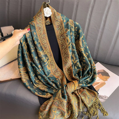 Pashmina Shawl Lady Wrap Warm Winter Scarves Design Print Female Foulard Cotton Stoles Scarf 2023