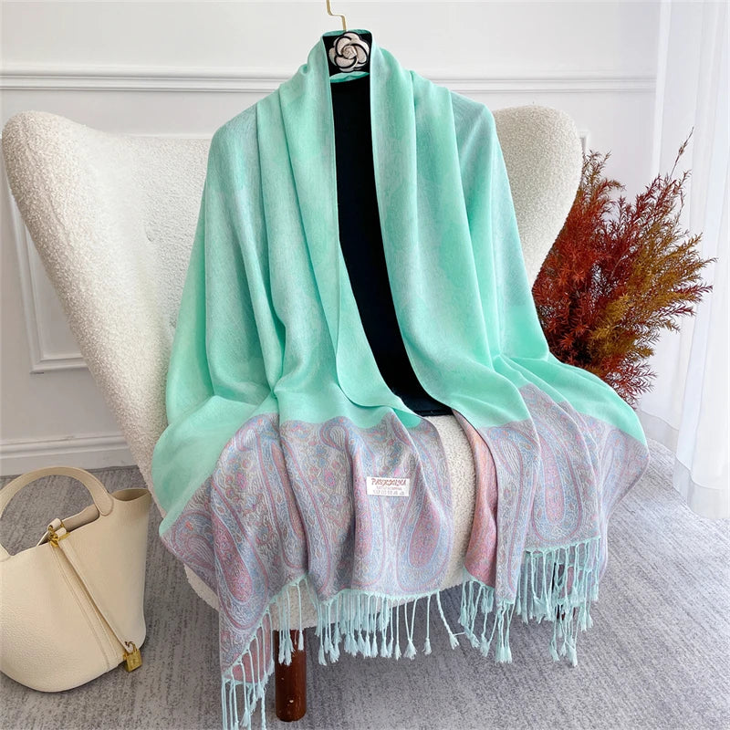 Scarf Cashmere Women Jacquard Pashmina Design Floral Female Thick Blanket Soft Bufanda Warm Shawl Poncho Stole