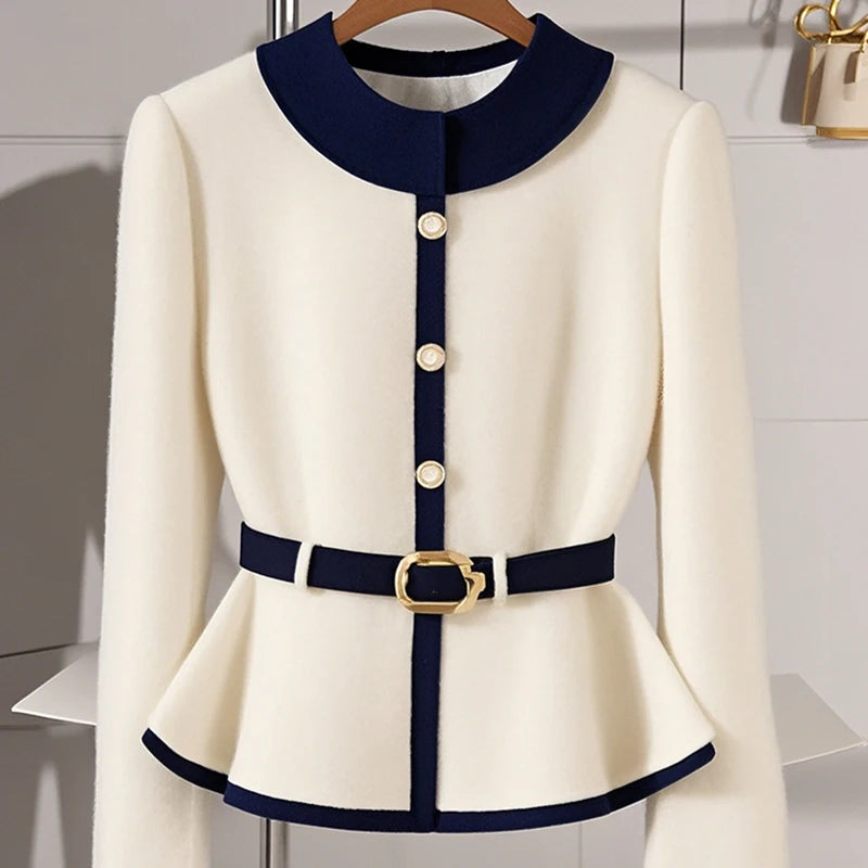 New Fashion Knit Coat Top with Waistline Luxury Outwear