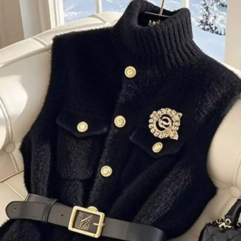 Button Knitted Solid Color Women Thin Tank Top