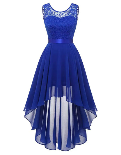 Neck Lace Patchwork Chiffon Swing Dress Cocktail Party