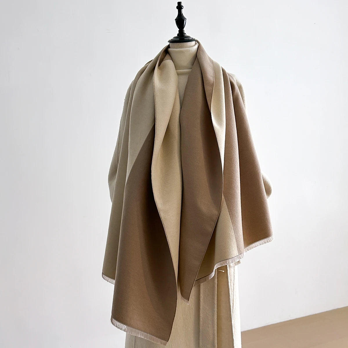 Women's Winter Wool Scarf - Long Warm Cashmere-Like Solid Color Pashmina Shawl, Wrap