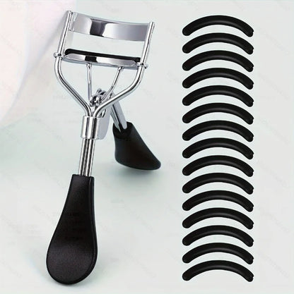 Portable Eyelash Curler with 15 Silicone Pads and Stainless Steel Eyelash Curler