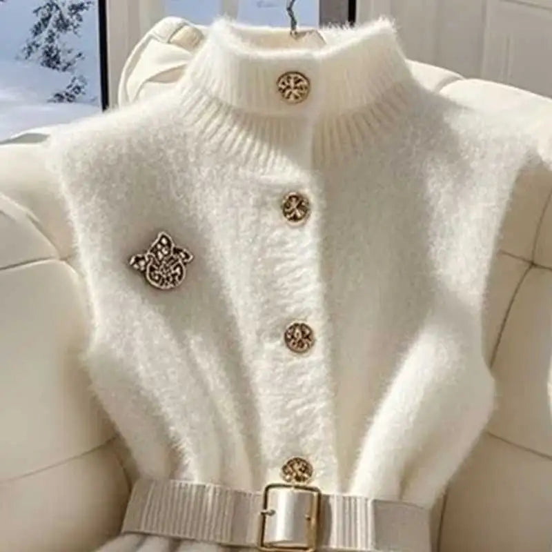 Stand-up Collar Knitted Thin Sleeveless Vest Top