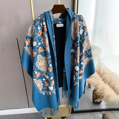 Warm Cashmere Scarf for Women Embroidery Pashmina Blanket Thick Shawl Wrap Neckerchief Bufanda Echarpe Poncho