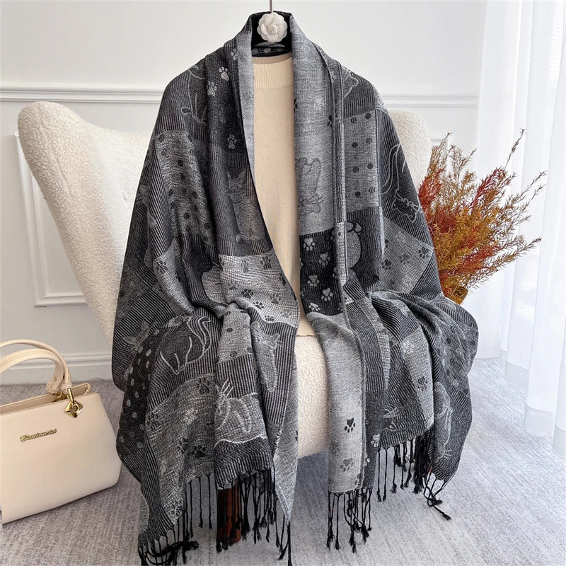 Scarf Cashmere Women Jacquard Pashmina Design Floral Female Thick Blanket Soft Bufanda Warm Shawl Poncho Stole