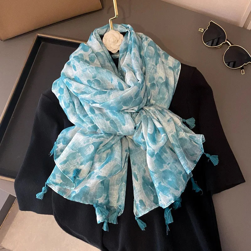 Viscose Cotton Scarf Aztec Paisley Floral Shawl Wraps Lady Thin Scarves Fashion Tassel
