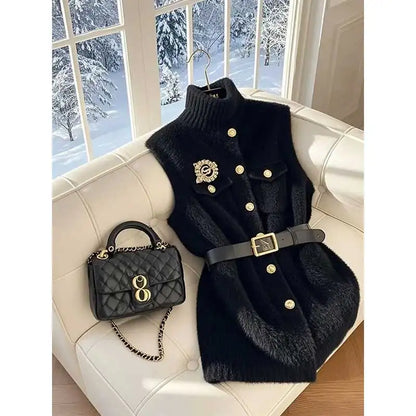 Button Knitted Solid Color Women Thin Tank Top