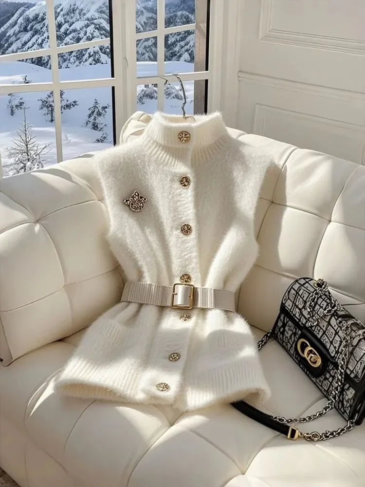 Stand-up Collar Knitted Thin Sleeveless Vest Top