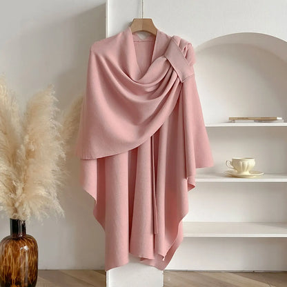 Women Poncho Winter Warm Solid Color Shawl Double Sided Designer Blanket Luxury Scarf Female Cloak Cashmere Pashmina Cape Stole