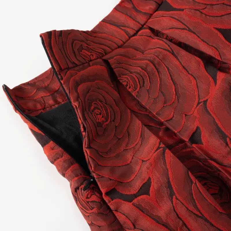 Wine Red Floral Vintage High Waist Ball skirt