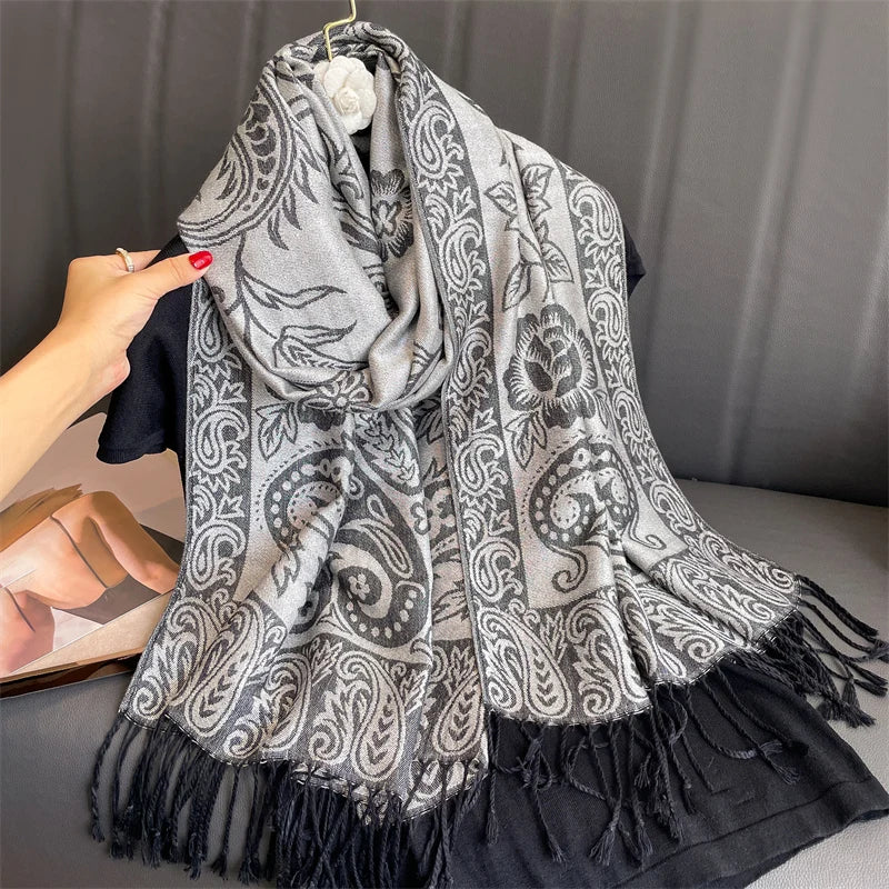 Pashmina Shawl Lady Wrap Warm Winter Scarves Design Print Female Foulard Cotton Stoles Scarf 2023