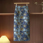 Retro Style Gold Silk Blue Flower Skirt