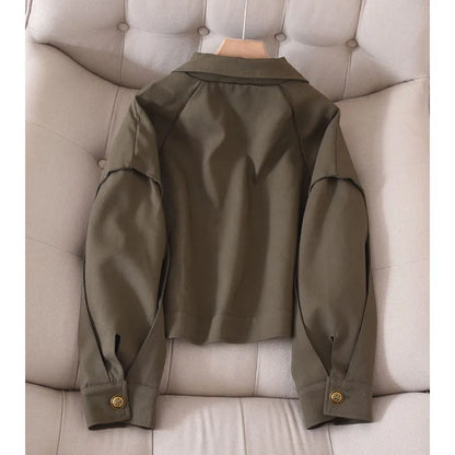 Turndown Collar Long Sleeve Coat Autumn Windbreaker Korean Casual Chic Lady Warm Tops