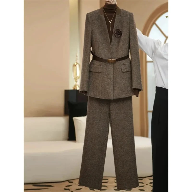 Coffee Suit Jacket Long Sleeve Suit Jacket Top