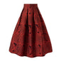 Wine Red Floral Vintage High Waist Ball skirt