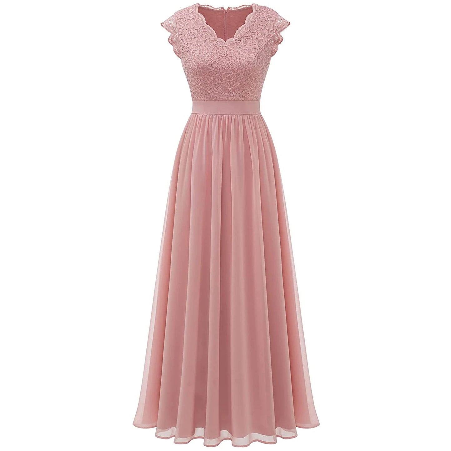 V Neck Sleeveless Lace Patchwork Chiffon Wedding Long Dress