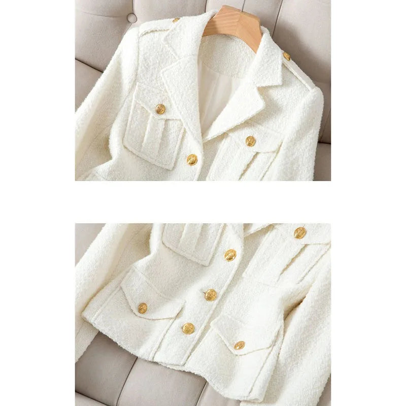 Tweed Suit Jacket Ladies Casual Office Female Blazer Outerwear Tops