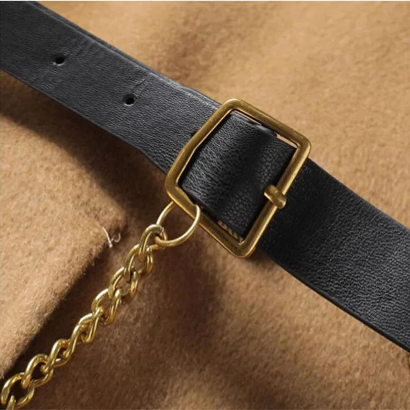 Casual Sleeveless Wool Coat Female Outerwear Tops With Belt