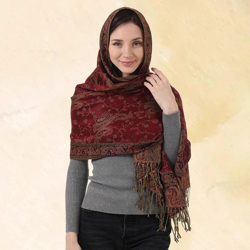 Pashmina Shawl Lady Wrap Warm Winter Scarves Design Print Female Foulard Cotton Stoles Scarf 2023