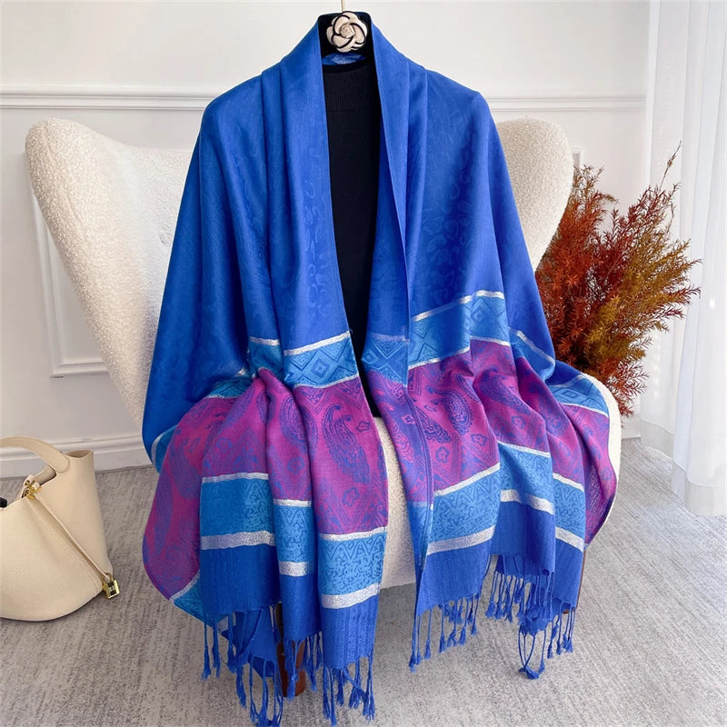 Scarf Cashmere Women Jacquard Pashmina Design Floral Female Thick Blanket Soft Bufanda Warm Shawl Poncho Stole