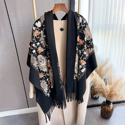 Warm Cashmere Scarf for Women Embroidery Pashmina Blanket Thick Shawl Wrap Neckerchief Bufanda Echarpe Poncho