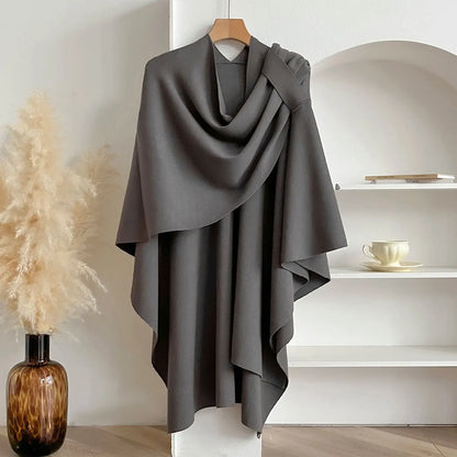 Women Poncho Winter Warm Solid Color Shawl Double Sided Designer Blanket Luxury Scarf Female Cloak Cashmere Pashmina Cape Stole