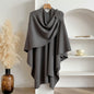 Women Poncho Winter Warm Solid Color Shawl Double Sided Designer Blanket Luxury Scarf Female Cloak Cashmere Pashmina Cape Stole