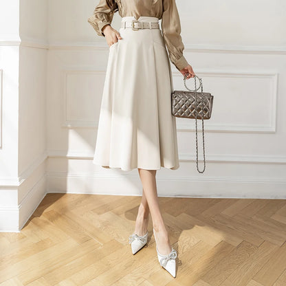 High Waist Casual Mid Length Patchwork Skirt