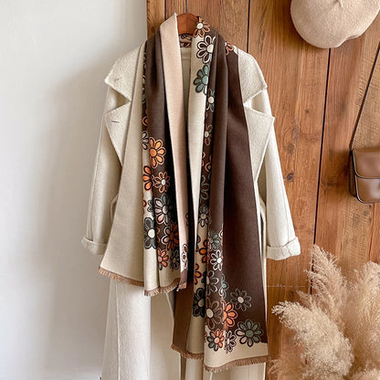 Cashmere Scarf Women Design Warm Pashmina Blanket Poncho Scarves Female Flower Shawl Thick Foulard Bufanda
