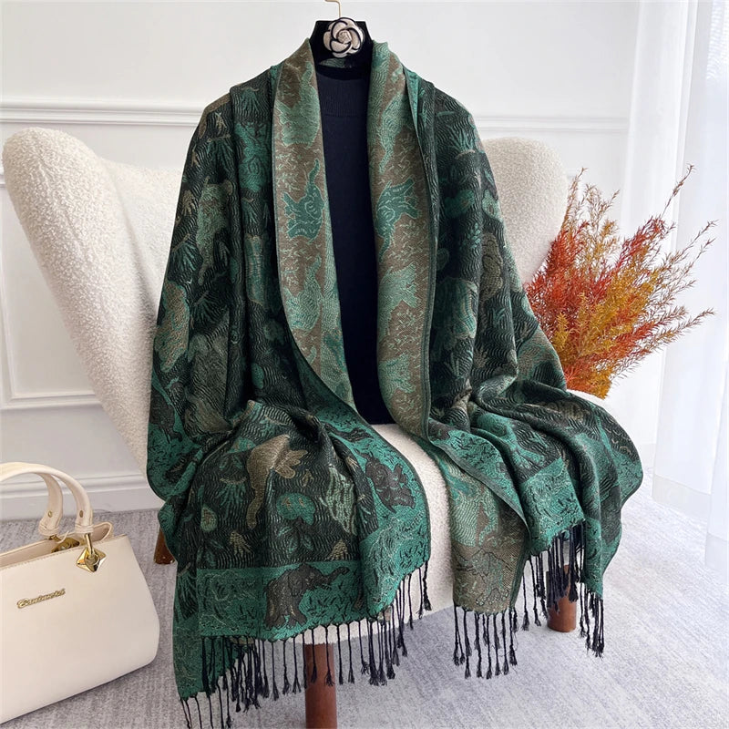 Scarf Cashmere Women Jacquard Pashmina Design Floral Female Thick Blanket Soft Bufanda Warm Shawl Poncho Stole