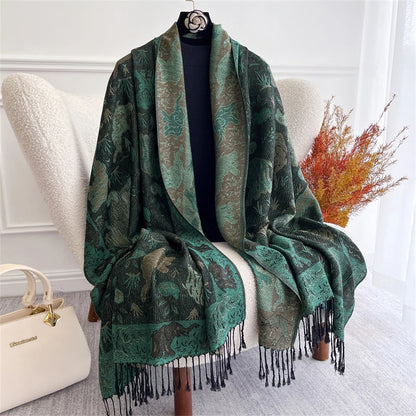 Scarf Cashmere Women Jacquard Pashmina Design Floral Female Thick Blanket Soft Bufanda Warm Shawl Poncho Stole