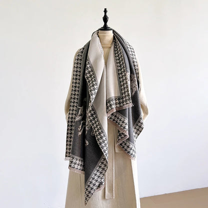 Luxury Women's Winter Cashmere Scarf - Horse Printed Tasseled Pashmina Shawl Wrap, Bandana & Poncho