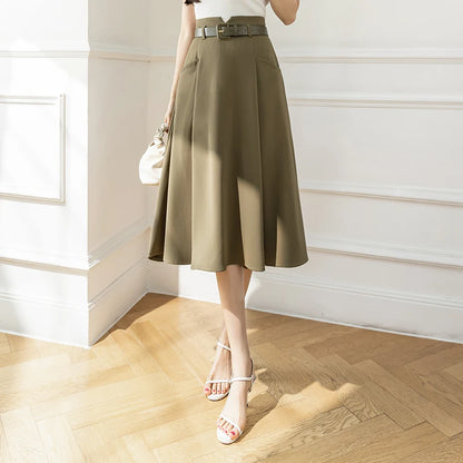High Waist Casual Mid Length Patchwork Skirt