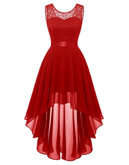 Neck Lace Patchwork Chiffon Swing Dress Cocktail Party