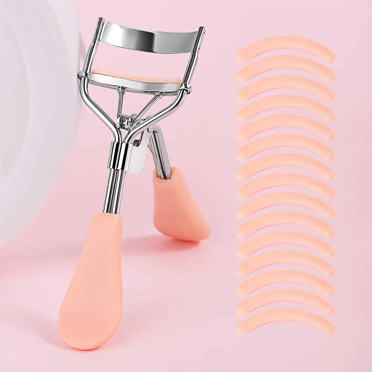 Portable Eyelash Curler with 15 Silicone Pads and Stainless Steel Eyelash Curler