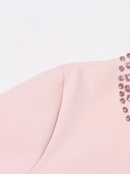 Patchwork Bowknot Elegant Chic Dresses For Women Round Neck Short Sleeve High Waist Spliced Diamonds Slim Dress Female