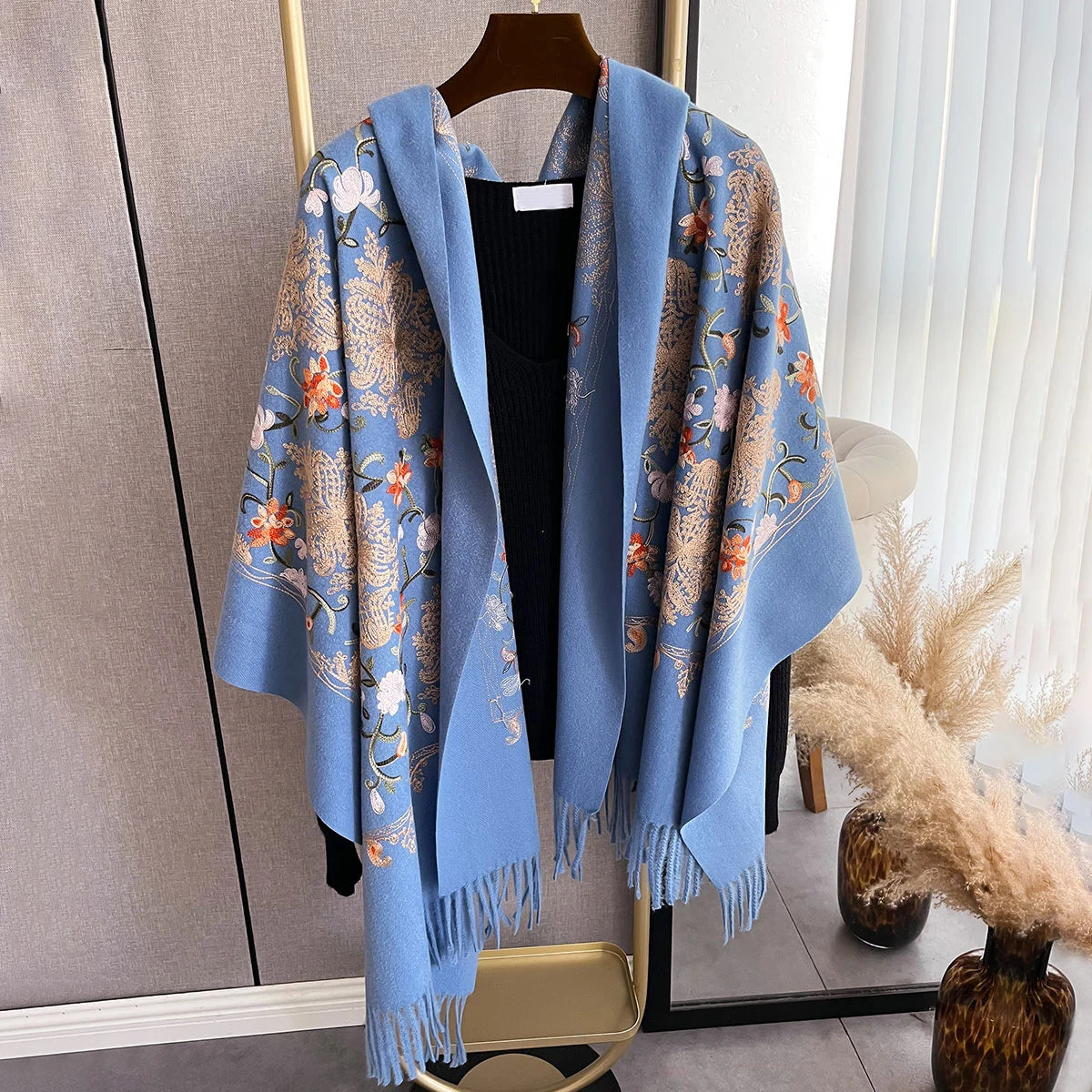 Warm Cashmere Scarf for Women Embroidery Pashmina Blanket Thick Shawl Wrap Neckerchief Bufanda Echarpe Poncho