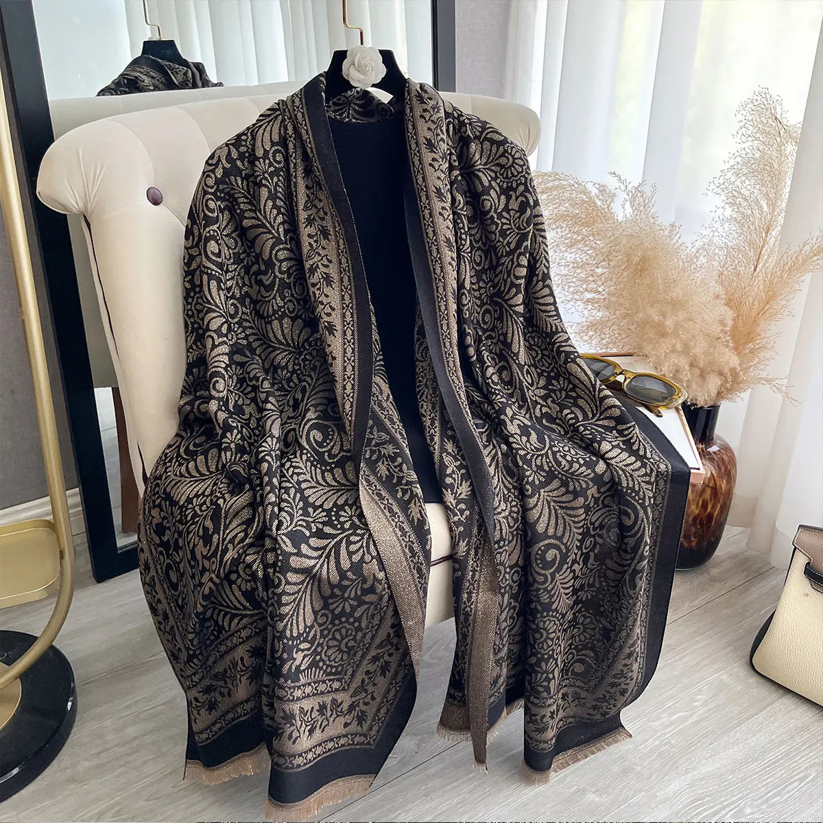 Long Hijab Scarf with Golden Thread Spring Autumn Sun Protection Shawl Wrap Decoration Headscarf