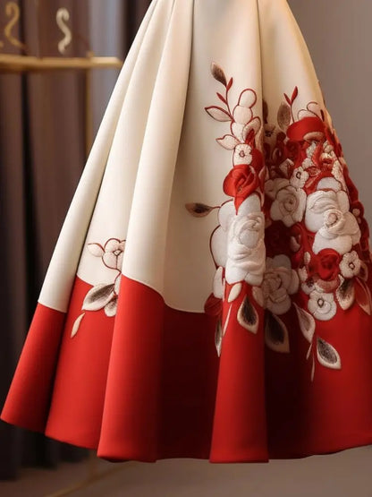 Vintage Red Flower Print Skirt