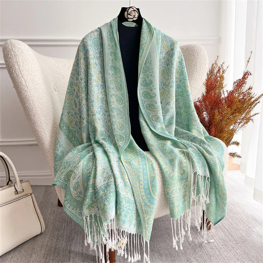 Scarf Cashmere Women Jacquard Pashmina Design Floral Female Thick Blanket Soft Bufanda Warm Shawl Poncho Stole