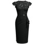 Elegant Floral Lace Ruffle Cap Sleeve Knee Length Dress